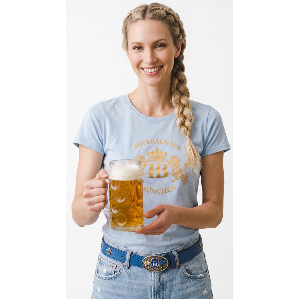 Hofbrauhaus Munchen Light Blue Gold Metallic Logo BabyTee L Oktoberfest